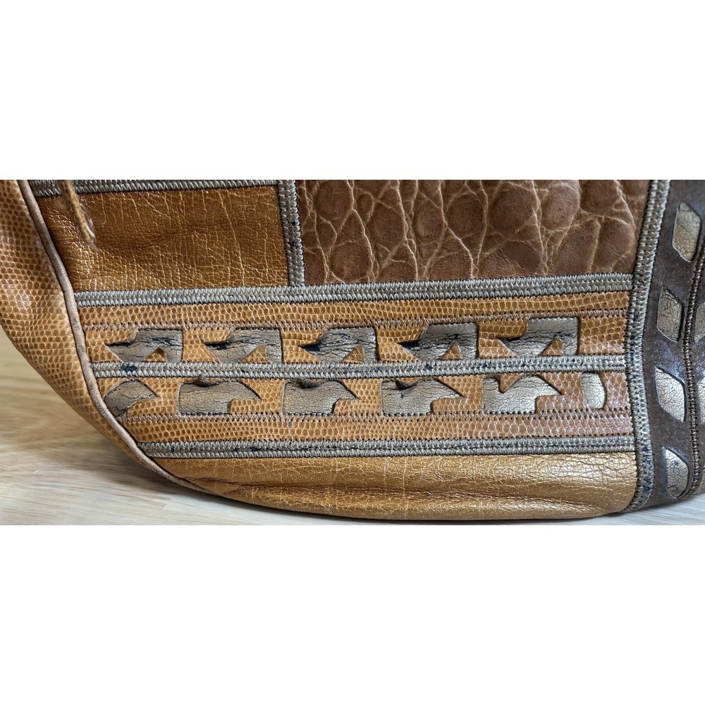 VTG SHARIF leather Snake/alligator/Geometric Texture crossbody Tan/browns 80's - Picture 4 of 15